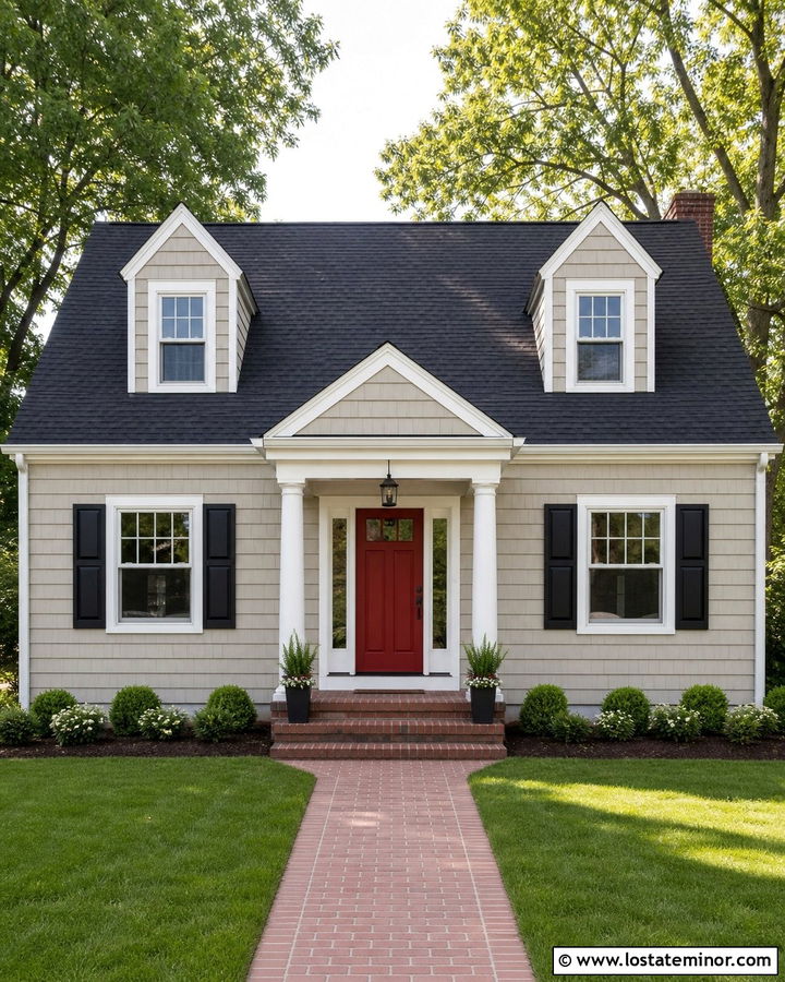 Beige Cape Cod House With Small Front Porch - 30 Beige House Design With Front Porch Ideas
