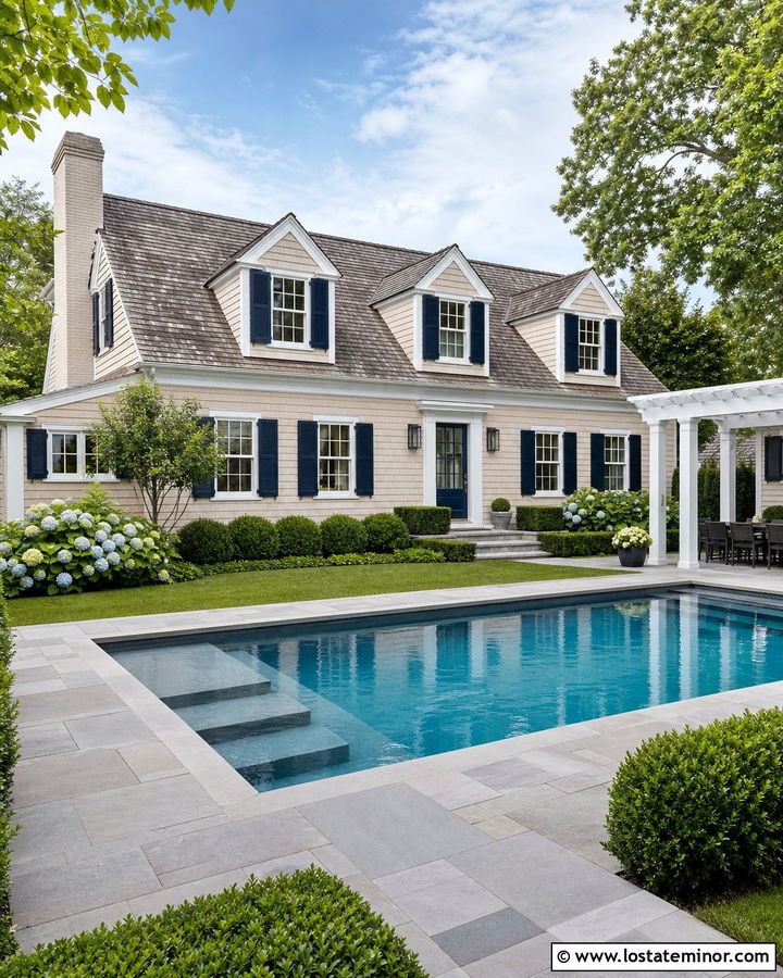 Beige Cape Cod House With Small Pool - 30 Beige House Design With Swimming Pool Ideas