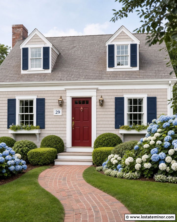 Beige Cape Cod House With White Number Board - 30 Beige House Design With House Numbers Ideas