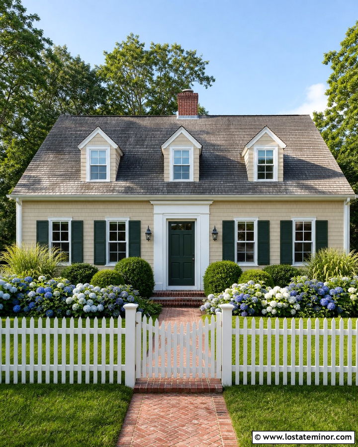 Beige Cape Cod House With White Picket Fence - 30 Beige House Design With Front Yard Ideas