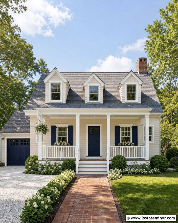 Beige Cape Cod House With White Railings - 30 Beige House Design With Railings Ideas