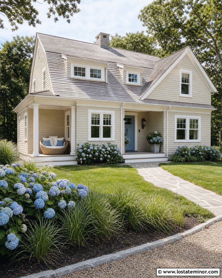 Beige Cape Cod House With Wicker Daybed - 30 Beige House Design With Daybed Ideas
