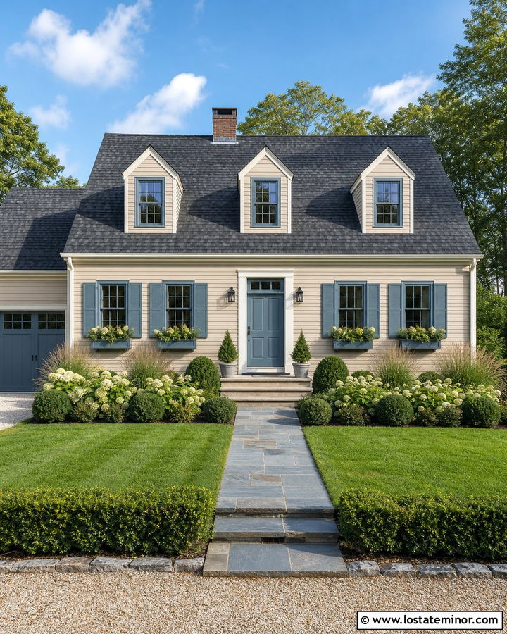 Beige Cape Cod With Blue Gray Window Frames - 30 Beige House Design With Window Frames Ideas