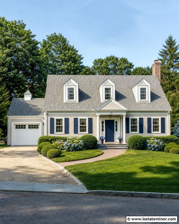 Beige Cape Cod With Slim Porch Columns - 30 Beige House Design With Porch Columns Ideas