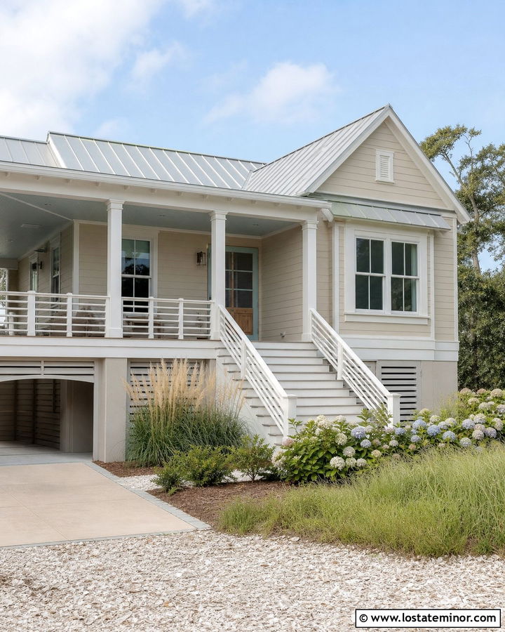Beige Coastal House With Aqua Screen Door - 30 Beige House Design With Screen Door Ideas