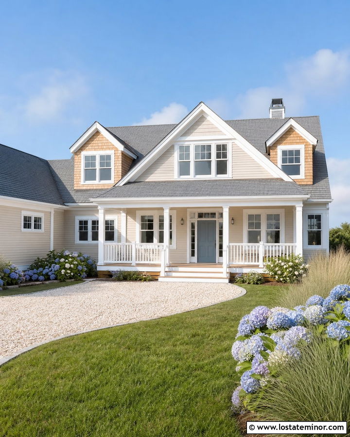 Beige Coastal House With Cedar Shake Dormers - 30 Beige House Design With Cedar Shake Ideas