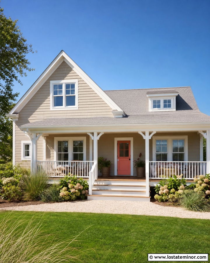 Beige Coastal House With Coral Dutch Door - 30 Beige House Design With Dutch Door Ideas