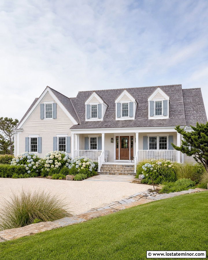 Beige Coastal House With Doghouse Dormers - 30 Beige House Design With Dormers Ideas