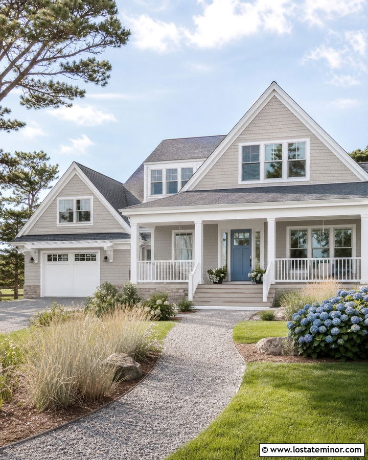 Beige Coastal House With Gable Windows - 30 Beige House Design With Gables Ideas
