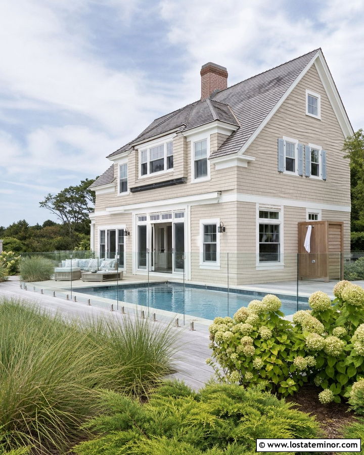 Beige Coastal House With Plunge Pool - 30 Beige House Design With Swimming Pool Ideas
