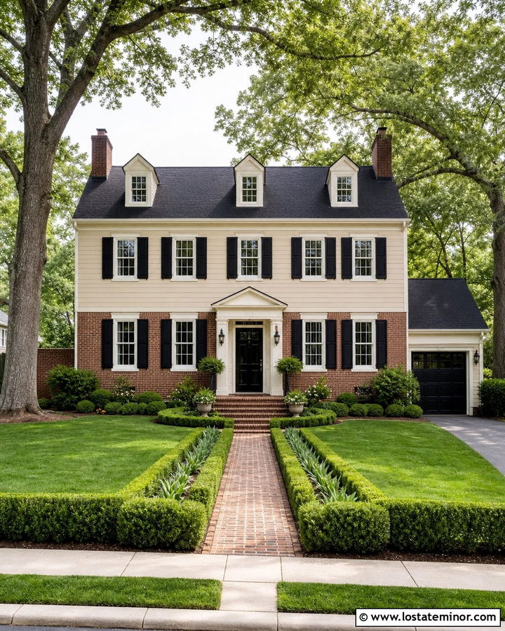 Beige Colonial House With Brick Wainscoting - 30 Beige House Design With Wainscoting Ideas