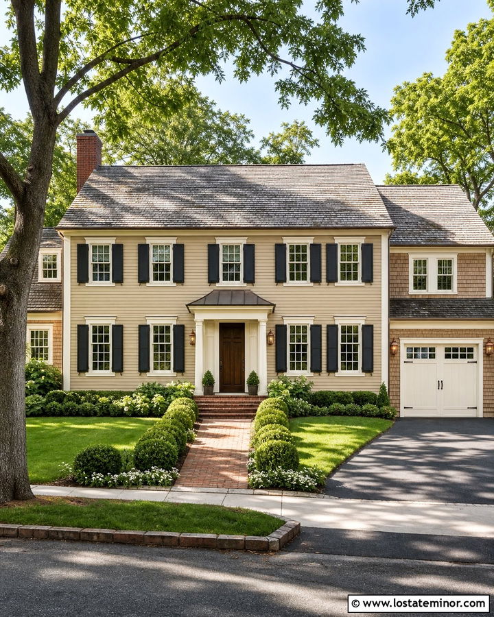 Beige Colonial House With Cedar Shake Accents - 30 Beige House Design With Cedar Shake Ideas