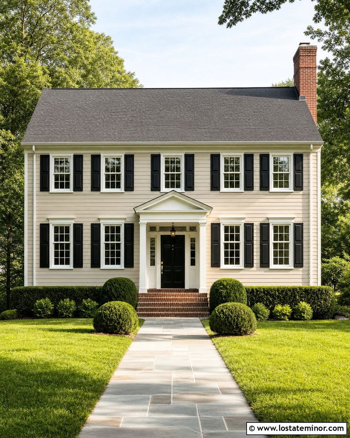 Beige Colonial House With Red Brick Chimney - 30 Beige House Design With Chimney Ideas