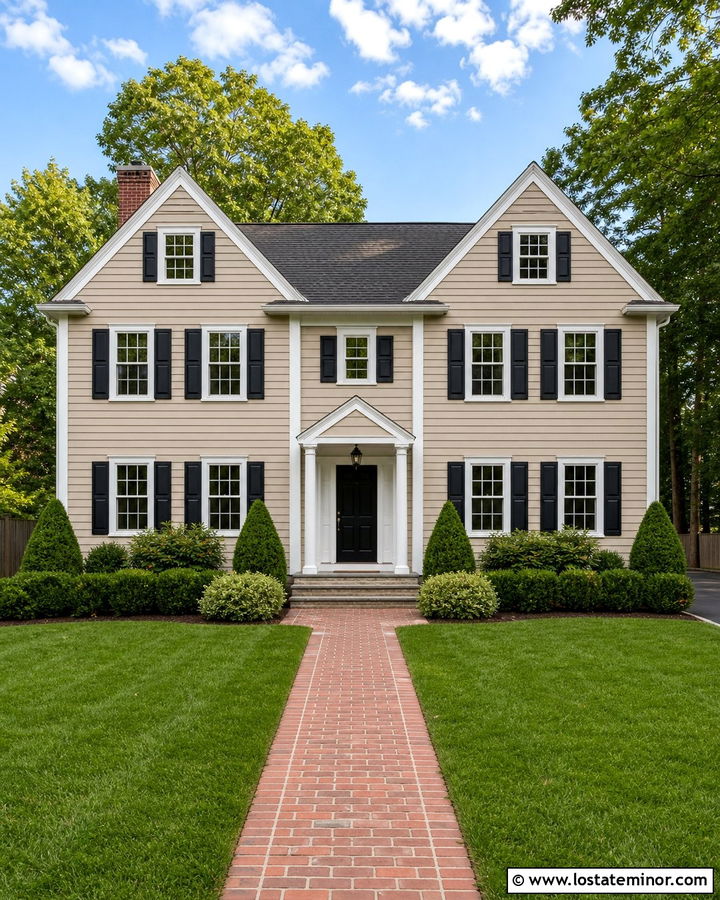 Beige Colonial House With Side Gables - 30 Beige House Design With Gables Ideas