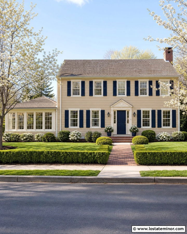 Beige Colonial House With Side Sunroom - 30 Beige House Design With Sunroom Ideas
