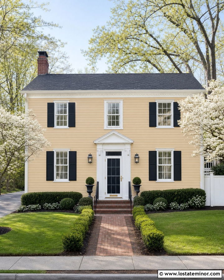 Beige Colonial House With White Screen Door - 30 Beige House Design With Screen Door Ideas