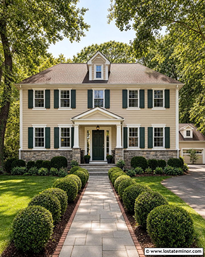 Beige Colonial With Fieldstone Wainscoting - 30 Stone House Design With Wainscoting Ideas