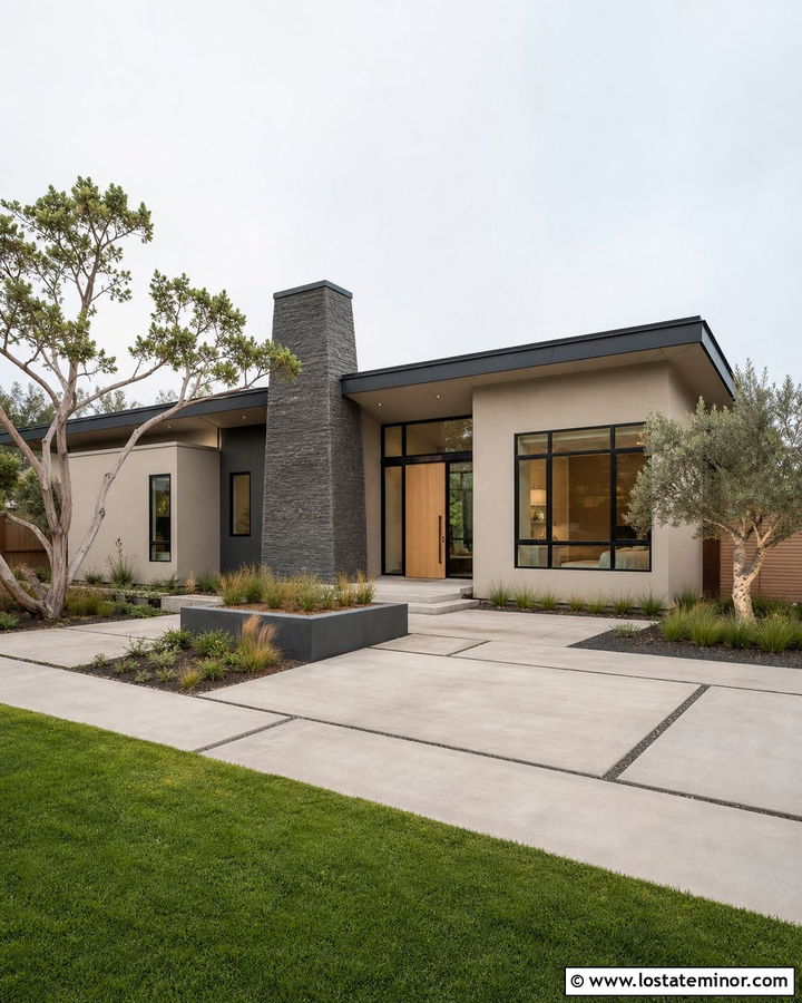 Beige Contemporary House With Charcoal Chimney - 30 Beige House Design With Chimney Ideas