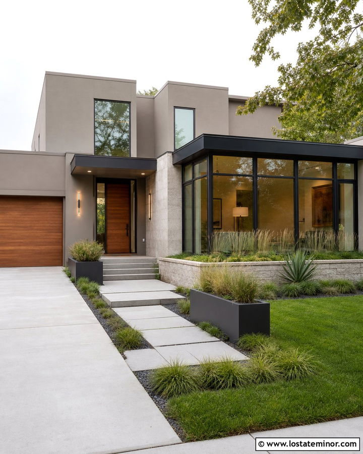 Beige Contemporary House With Flat Roof Sunroom - 30 Beige House Design With Sunroom Ideas