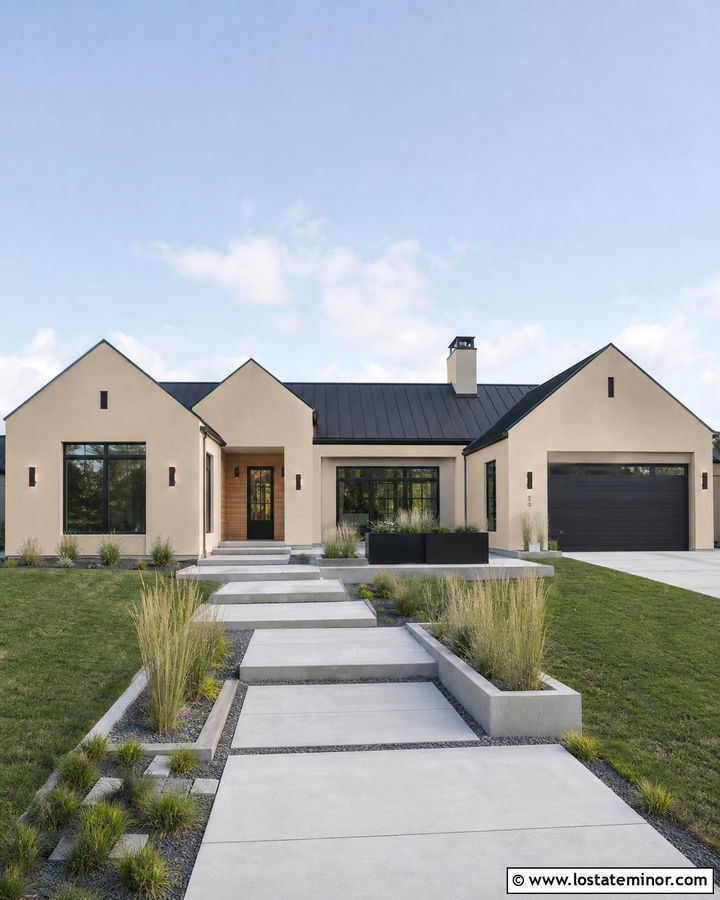 Beige Contemporary House With Up And Down Lights - 30 Beige House Design With Light Fixtures Ideas
