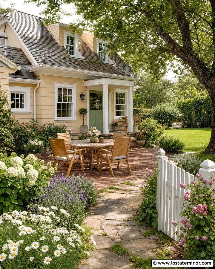 Beige Cottage House With Backyard Garden - 30 Beige House Design With Backyard Ideas