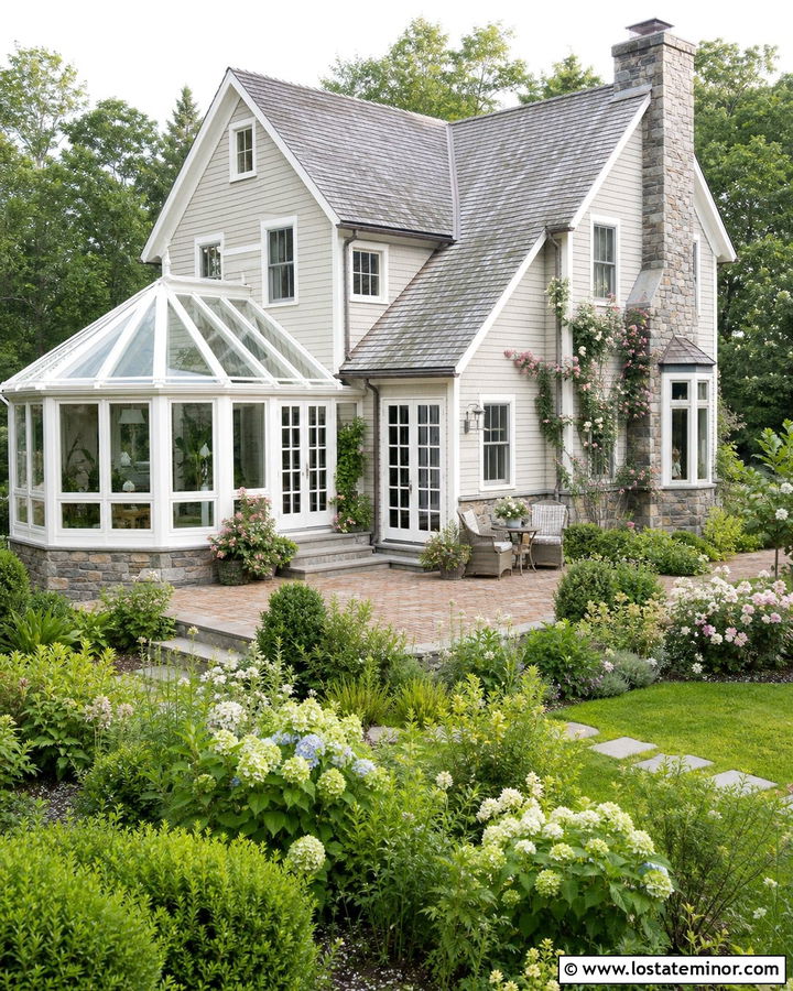 Beige Cottage House With Conservatory - 30 Beige House Design With Sunroom Ideas