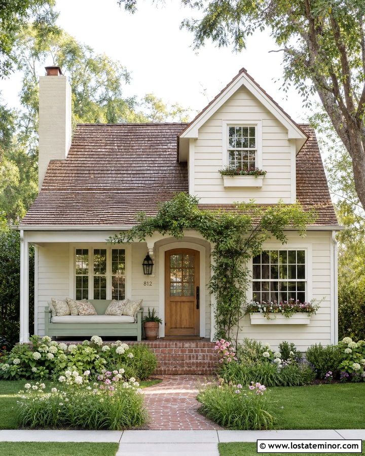 Beige Cottage House With Vintage Wood Daybed - 30 Beige House Design With Daybed Ideas