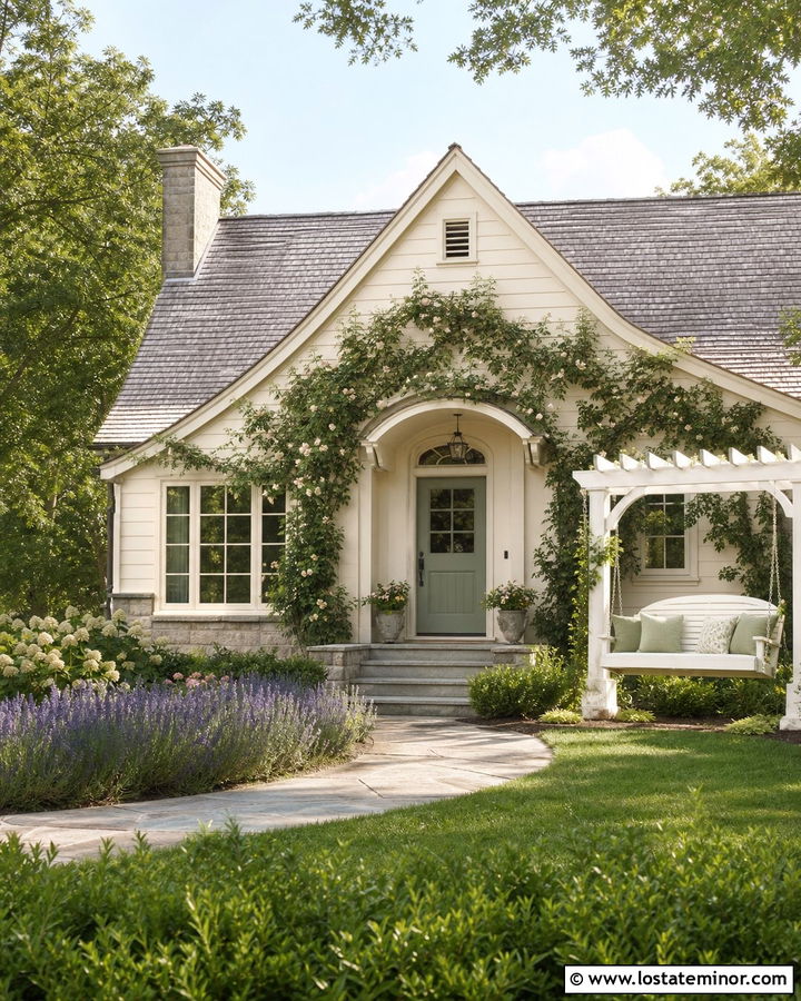 Beige Cottage With Arbor Swing - 30 Beige House Design With Swing Ideas