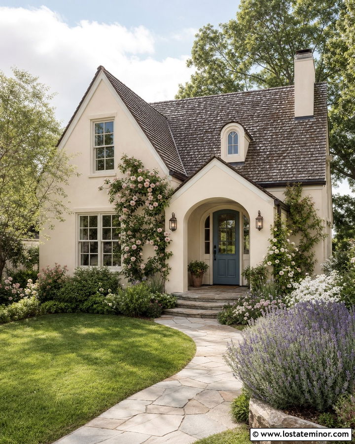 Beige Cottage With Arched Front Porch - 30 Beige House Design With Front Porch Ideas