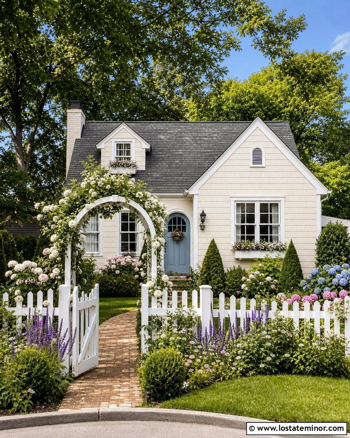 Beige Cottage With Picket Fence Landscaping - 30 Beige House Design With Landscaping Ideas