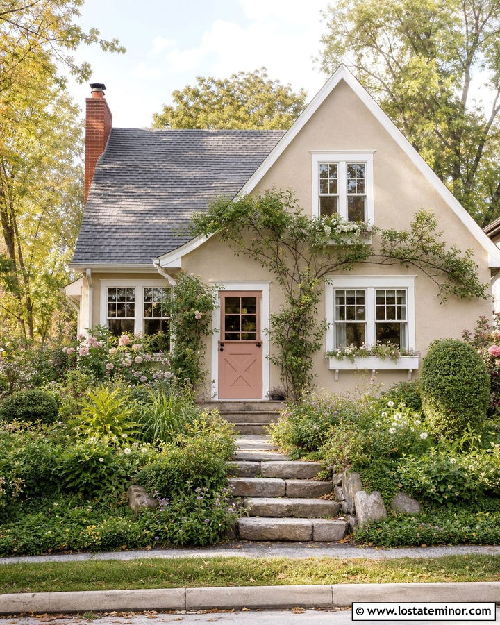Beige Cottage With Pink Dutch Door - 30 Beige House Design With Dutch Door Ideas