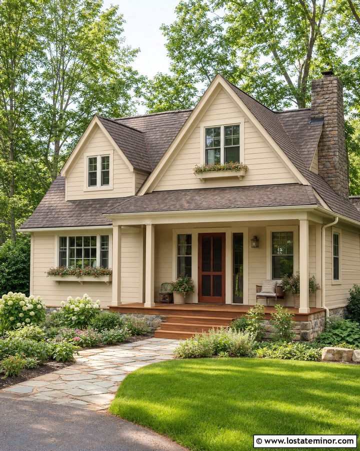 Beige Cottage With Red Screen Door - 30 Beige House Design With Screen Door Ideas