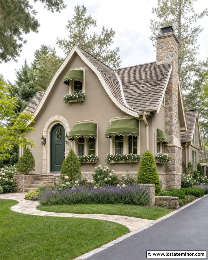 Beige Cottage With Scalloped Awnings - 30 Beige House Design With Awning Ideas