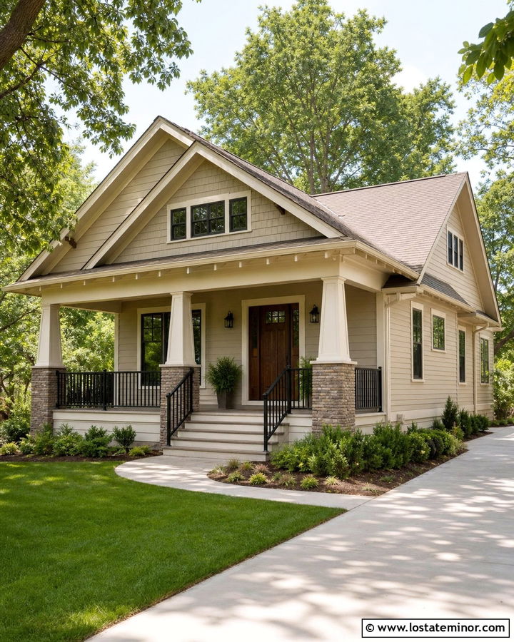 Beige Craftsman House With Black Railings - 30 Beige House Design With Railings Ideas