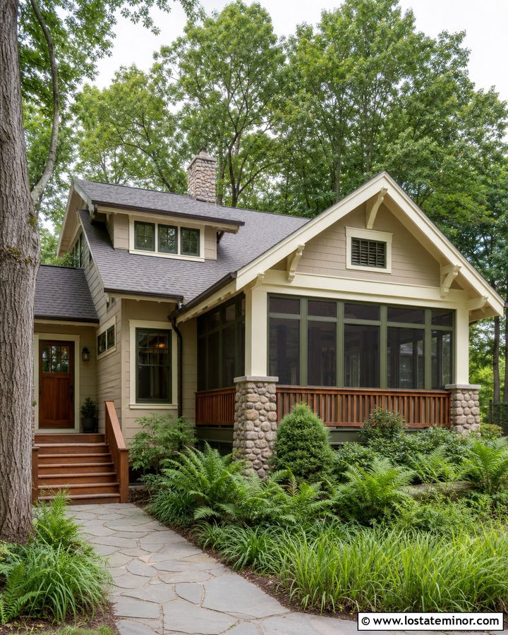 Beige Craftsman House With Screened Sunroom - 30 Beige House Design With Sunroom Ideas