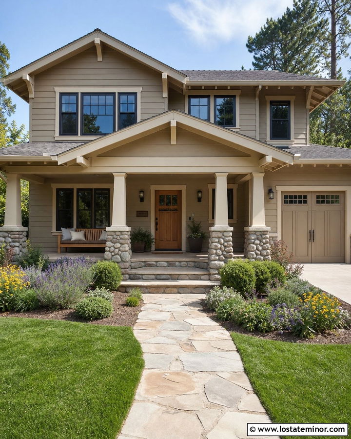 Beige Craftsman House With Teak Daybed - 30 Beige House Design With Daybed Ideas