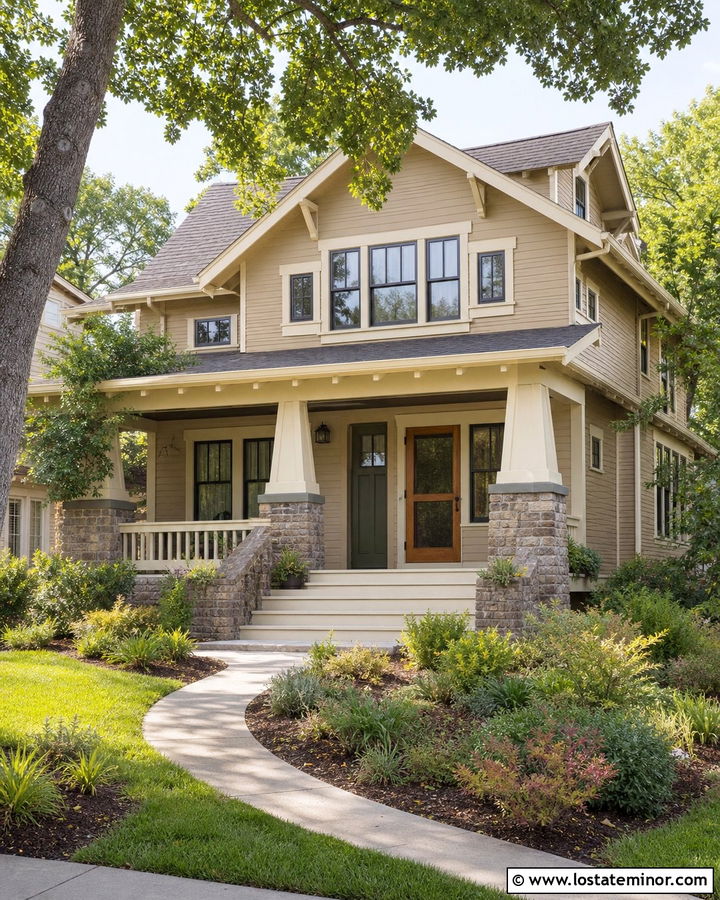 Beige Craftsman House With Wood Screen Door - 30 Beige House Design With Screen Door Ideas