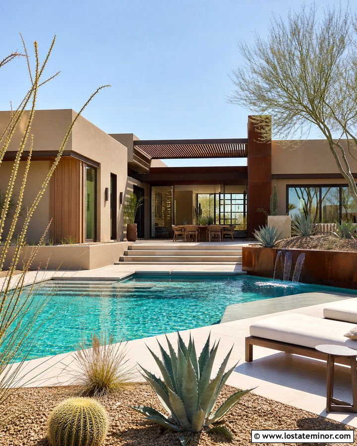 Beige Desert House With Baja Shelf Pool - 30 Beige House Design With Swimming Pool Ideas