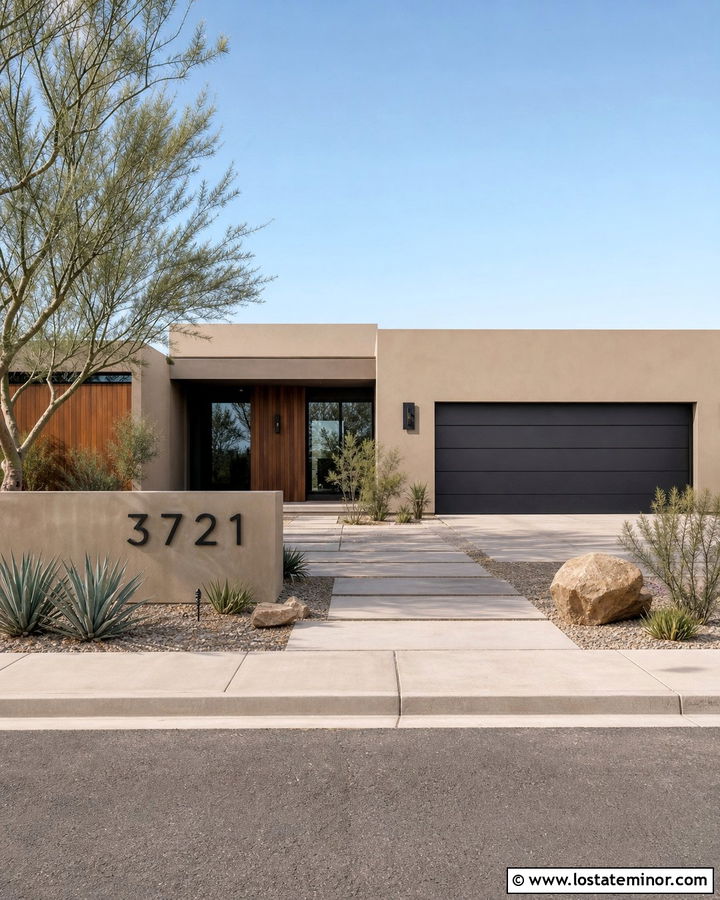 Beige Desert Modern House With Concrete Numbers - 30 Beige House Design With House Numbers Ideas