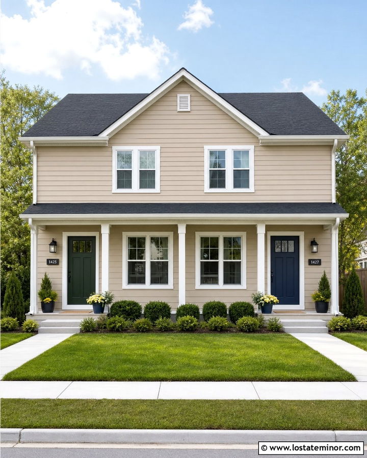 Beige Duplex With Separate Number Plaques - 30 Beige House Design With House Numbers Ideas