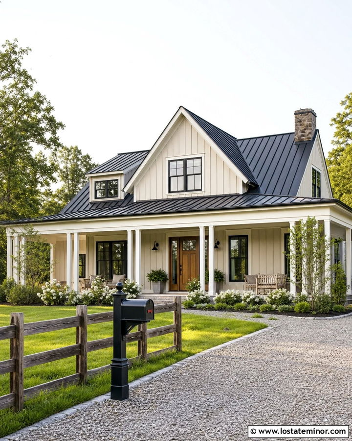 Beige Farmhouse With Black Mailbox Post - 30 Beige House Design With Mailbox Ideas
