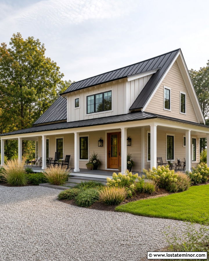 Beige Farmhouse With Shed Dormers - 30 Beige House Design With Dormers Ideas