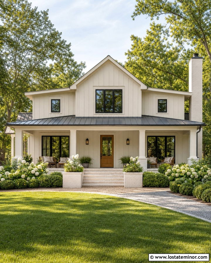 Beige Farmhouse With Whitewashed Brick Accents - 30 Beige House Design With Brick Accents Ideas