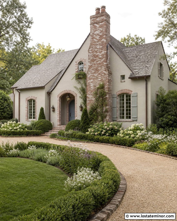Beige French Country House With Brick Accents - 30 Beige House Design With Brick Accents Ideas
