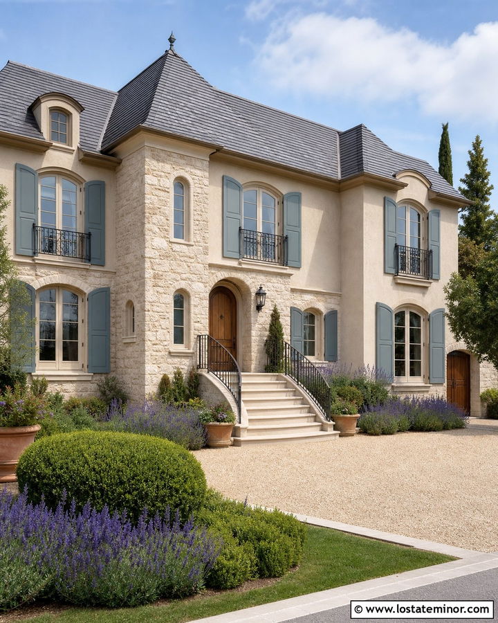Beige French Country House With Iron Railings - 30 Beige House Design With Railings Ideas