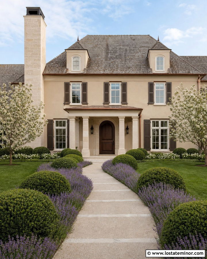 Beige French Country House With Limestone Chimney - 30 Beige House Design With Chimney Ideas
