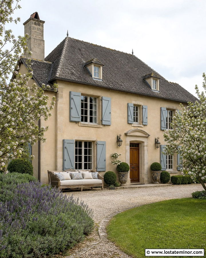 Beige French Country House With Linen Daybed - 30 Beige House Design With Daybed Ideas