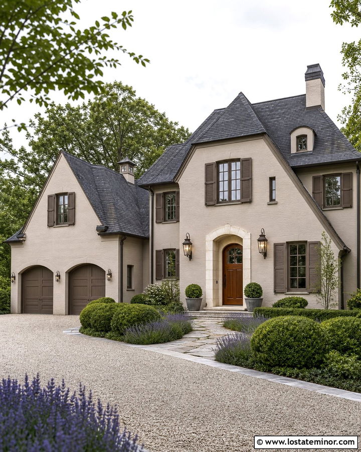 Beige French Country House With Mushroom Frames - 30 Beige House Design With Window Frames Ideas