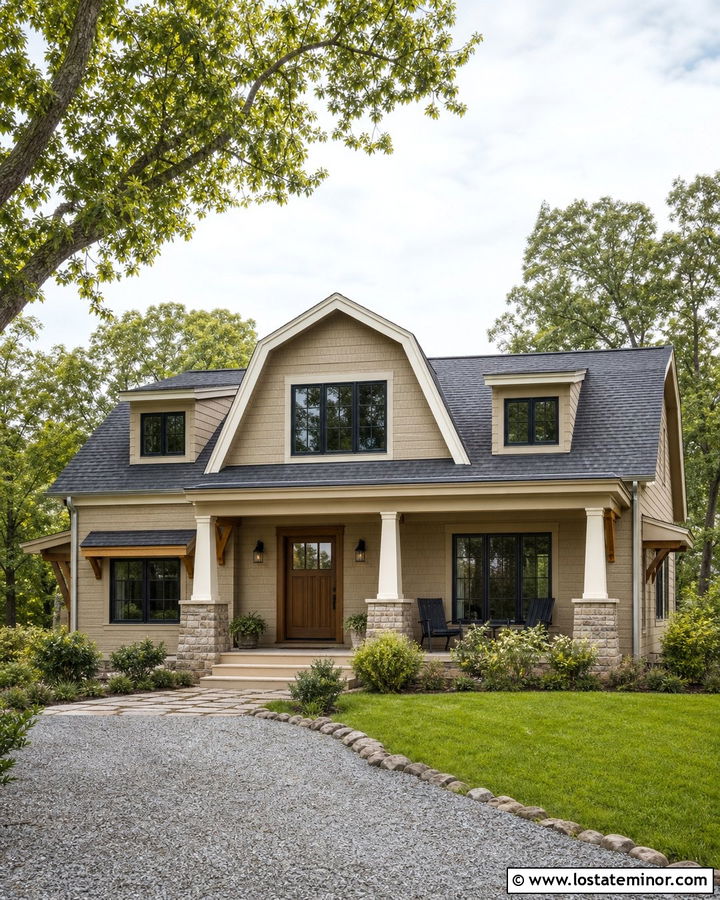 Beige Gambrel House With Dormers - 30 Beige House Design With Dormers Ideas