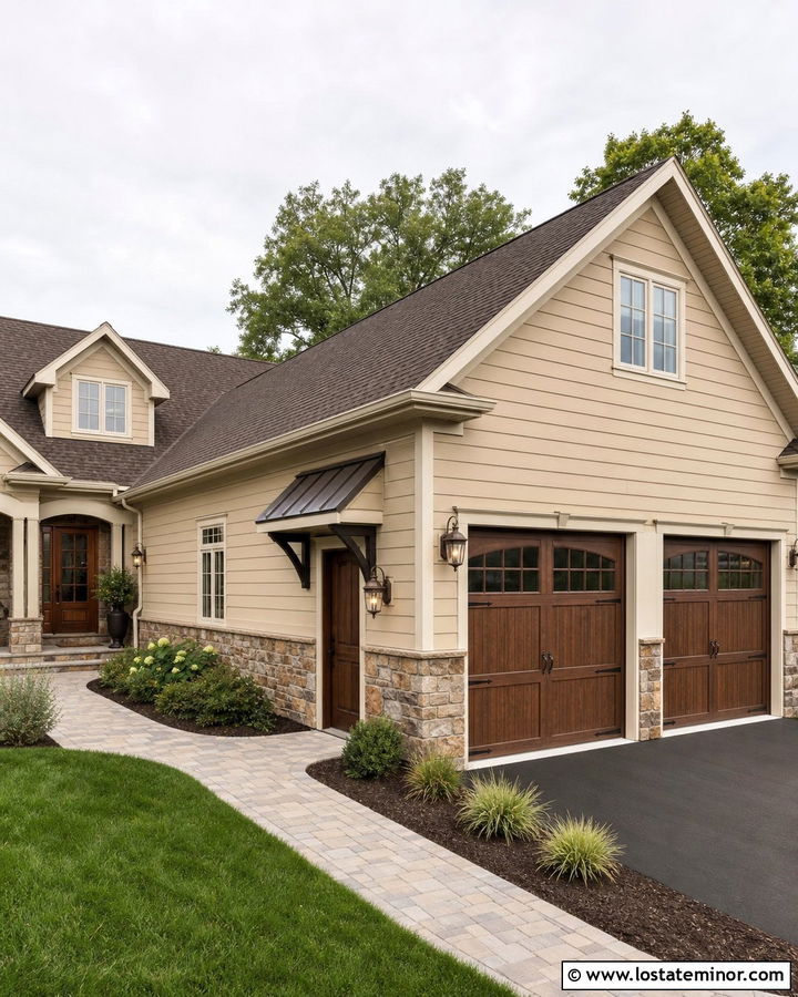 Beige Garage With Awning Over Side Door - 30 Beige House Design With Awning Ideas